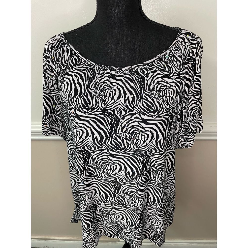 Rebecca Malone Black and White Sparkle Blouse Size Medium